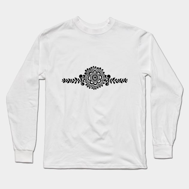 Black Henna Tattoo - Black Mehendi Motifs Long Sleeve T-Shirt by Tilila